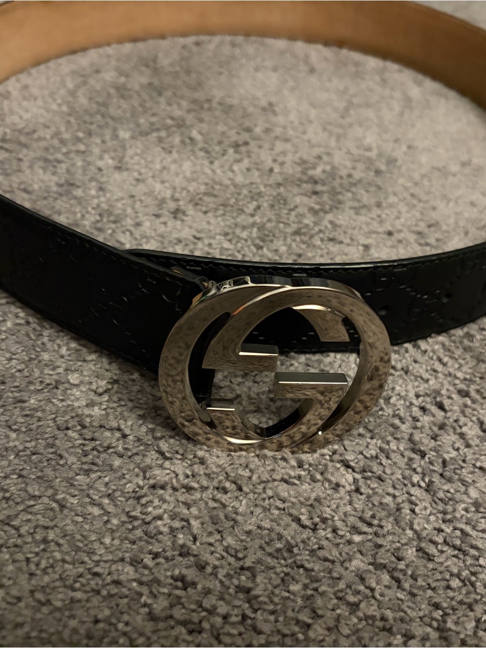 Gucci Black Leather Belt with Gold Interlocking G Buckle